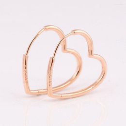 Hoop Earrings Heart Asymmetrical Earring For Women Authentic S925 Sterling Silver Jewellery Lady Girl Birthday Gift Rose Gold Colour