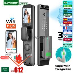 2023 New Q12 Tuya WiFi Finger Vein Recognition 3D Face Smart Door Lock with Built-in Peephole HD Screen Camera 24H Photo Capture HKD230825