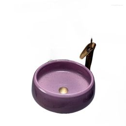 Bath Accessory Set Ceramic Art Table Basin Creative Purple Simple Wash Bathroom Round Washbasin Household Personalised