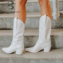 Sier Metallic Pointed BONJOMARISA Toe Cowboy Knee High Booots For Women 2022 Brand Designer Fashion Western Boots Shoes e78e