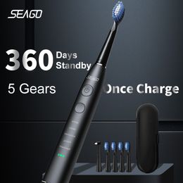 Toothbrush Seago Electric Sonic Toothbrush USB Rechargeable Adult 360 Days Long Battery Life with 4 Replacement Heads Gift SG-575 230824