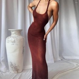 Casual Dresses European And American Womens Clothing 2023 Summer Ins Sexy Slim Fit Slit Backless Strap Dress For Women