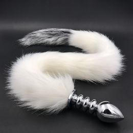 Briefs Panties Long 80cm White And Grey Tail Anal Plug Metal Sex Toy Toys Erotic Butt for Woman Men Sexy Adult 230824