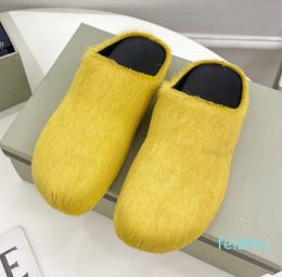 Horse Fur Slippers Women Luxury Brand Designer Round Toe Ladies Slides Horsehair Top Quality Outdoor Factory Footwear Men Slipper