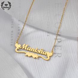 Pendant Necklaces Double Heart Personalized Nameplate Stainless Steel Choker Chain Custom Letter for Women Chrismas Jewelry Gift 230825