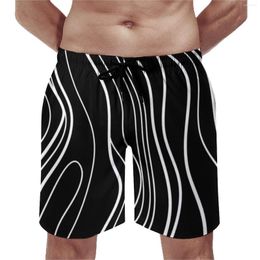 Men's Shorts Black White Nordic Lines Board Summer Abstract Minimalist Casual Beach Sports Comfortable Graphic Swimming Trunks