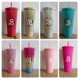 24oz Hot Pink Tumblers Cups Mugs With Handle Insulated Stainless Steel Tumbler Lids Straw Coffee Thermos Water Bottles