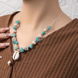 Chains Advanced Design A Bohemian Ocean Vacation Style Green Crushed Stone Shell Handmade Women's Necklace