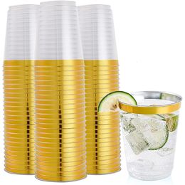 Disposable Dinnerware 20 pieces disposable cups 10oz transparent hard plastic rimmed cup birthday wedding party 230825