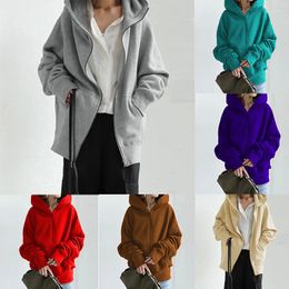 Women's Hoodies 2023 Solid Color Hooded Sweatshirt Long Sleeve Coat Street Loose Girl Zip Top Fashion Casual Sports Running Clothing