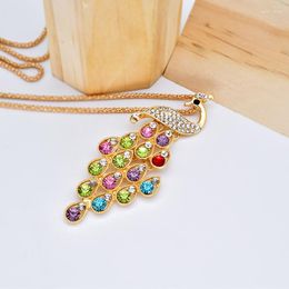 Chains 2023 Fashion Fine Jewelry Super Dazzling Rhinestone Colorful Peacock Long Necklace & Pendants For Women 302