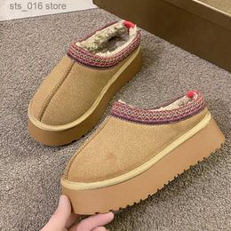 Suede Platform Causal Shoes Warm Women Flats Slippers New Autumn Winter Snow Boots Fur Round Toe Slingback Mujer Zapatillas T