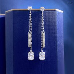 Stud Earrings 2023 European And American Style S925 Silver 6 8 Oval White Diamond Tassel Feeling Women's Fashion