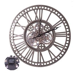 Wall Clocks 24 Inch Large Farmhouse Clock Mechanical Gear Retro With Roman Numeral Silent Vintage Nostalgi Room Decor