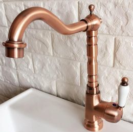 Kitchen Faucets Swivel Spout Water Tap Antique Red Copper Single Handle Hole Sink & Bathroom Faucet Basin Mixer Anf402