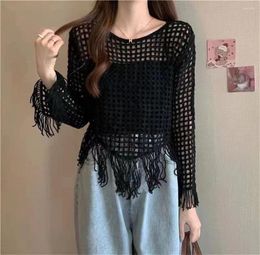 Women's Sweaters Sexy Short Knitted Top Fashion Pullover Tassel Hollow-out Mesh Shirt Spring And Summer Girl