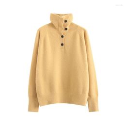 Women's Sweaters Sense High Neck Button Sweater Autumn Winter 2023 Solid Color Fresh Loose Knit Top Turtleneck For Women