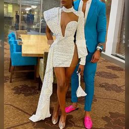 White African Short Prom Dresses Sheath Mini Sequins Black Girls Nigeria Robe De Soiree Cocktail Dresses Gown