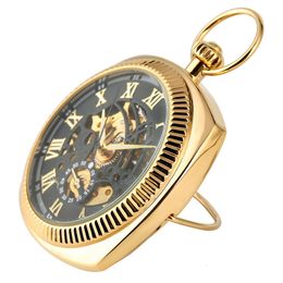 Pocket Watches Antique Mechanical Hand-Winding Pocket Watch Luxury Roman Numerals Display Pocket Pendant Clock with Fob Chain Arrival 230825