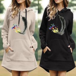 Casual Dresses Womens Feather Printing Solid Sweatshirt For Women Sweatshirts Loose Clothes Hoodies