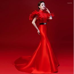 Ethnic Clothing Red Chinese Wedding Dress Married Plus Size Cheongsam Oriental Style Party Dresses Qipao Fashion Shows Evening Gowns China