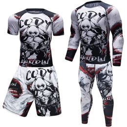 Men's Tracksuits Jiu Jitsu T-shirt Men Long Sleeves Shirts Tracksuit Fitness Boxing Jerseys Set BJJ Muay Thai MMA Pants Gym Rash Guard Sportsuit 230825