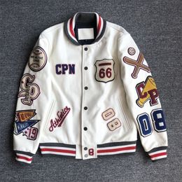 Men's Jackets Multiletter embroidery white baseball uniform men's explosive style baseball uniform retro leather jacket heavy industry coat 230824