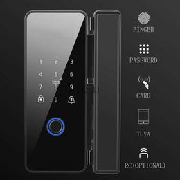 Tuya APP Fingerprint Lock Bluetooth Smart Glass Door Biometric Electronic Control Door Lock 13.56Mhz RFID Remote Unlock HKD230824