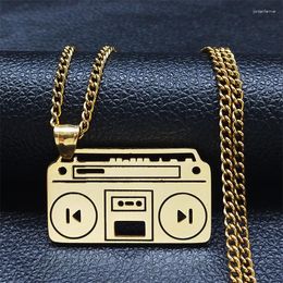 Pendant Necklaces Stainless Steel Hip Hop Music Recorder Chain Necklace Gold Colour Long Jewellery Cadenas De Acero Inoxidab NXH340S06