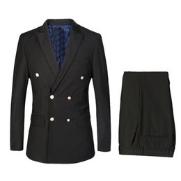 Men's Suits & Blazers Double Breasted Groom Tuxedos Peaked Lapel Man Blazer For Groomsman Suit Custom Made Black Jacket pant2998