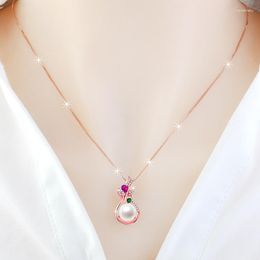 Chains Necklace Women's 925 Sterling Silver Rose Gold Plated Pearl Pendant Light Luxury Temperament Colour 2023 Jewe