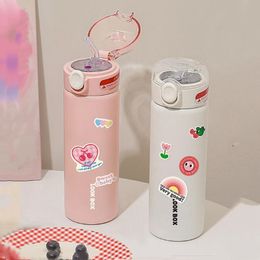 Water Bottles 380ml Fashion Stainless Steel Vacuum Flask With Straw Portable Cute Thermos Mug Travel Thermal Bottle Tumbler Thermocup 230825