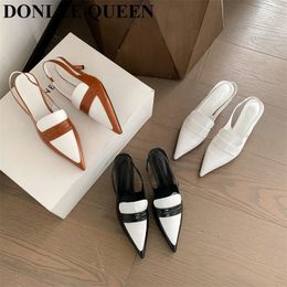 Sandals Brand Women Sandal Close Toe Slingback Pumps Thin Heel Shoes Fashion Hollow Pointed Toe Mule French British style Mujer 230824