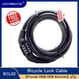 Bike Locks AOSTIRMOTOR Anti-Theft Bike Lock 4 Digit Code Combination Stainless Steel Cable Bicycle Security Lock Equipment MTB Bike Lock 230824