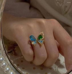 Cluster Rings Light Luxury Blue Crystal Butterfly Opening Index Finger Female Super Fairy Cold Wind Girls Summer Girlfriends Ring