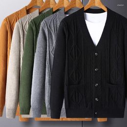 Men's Sweaters 2023 Autumn Casual Coarse Needle Diamond Jacquard Thickened Knitted Cardigan Long Sleeve Sweater