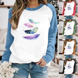 Women's Hoodies Cans Old School Feather Print Colorblock Casual Fashion Sweatshirt Top Women Soft Zip Up Hoodie