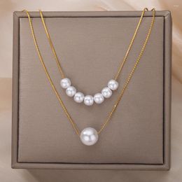 Pendant Necklaces Imitation Pearl Pendants Necklace For Women Stainless Steel Multi Layer Chains Choker Goth Fashion Wedding Jewelry