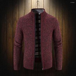 Men's Sweaters Men Knit Sweater Stylish Knitted Cardigan Warm Stand Collar Elastic Long Sleeves Zipper Closure Fall/winter Coat