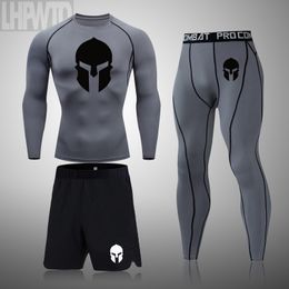 Men's Tracksuits Spartan Men Compression Running Set MMA Long Sleeve T-ShirtPants Men's Tight Fitness Clothes Gym Jogging Rashguard Sport Suit 230825