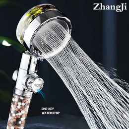ZhangJi 2021 Filteration Shower Head with Propeller 360 Degree Rotating Water Saving SPA Anion Stone Spayer Bathroom Accessories HKD230825 HKD230825