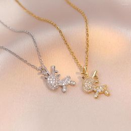 Pendant Necklaces Dainty Tiny Deer Necklace For Girl Full Zircon Inlaid Elk Gold Plated Wish With You All The Way Gift