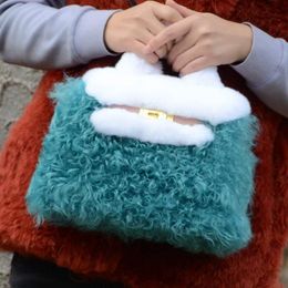 Waist Bags MsMinshu Lady's Handbags Girls Hand Bag Real Lamb Fur and Rex Rabbit for Women 230823