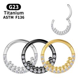 Titanium Helix Piercing Zircon Nose Ring Hoop Diaphragm Gold Cartilage Women Tragus Clicker Earrings Septum Body Jewellery