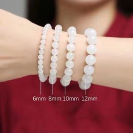 Xinjiang Suet White Jade Buddha beads bracelet fashion simple men and women round beads and Tian jade bracelet