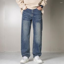 Men's Jeans Autumn Solid Color Loose Comfortable Blue Trend Fashion Mid-Waist Casual Straight Leg Pants