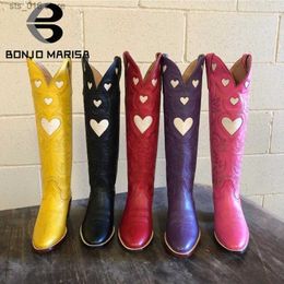 Boots New Brand Fashion Colourful Love Heart Colourful Ridding Western Boots For Women Cowgirl Cowboy Chunky Heel Women Mid Calf Boots T230824