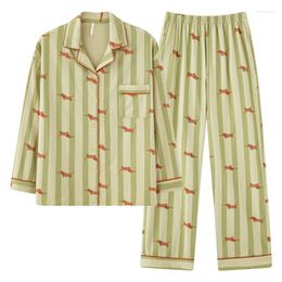 Women's Sleepwear Fall Winter 2023 Cotton Pajama Set Dachshund Print Two Pieces Long Sleeve Tops Full Length Pants Elastic Waist Men's