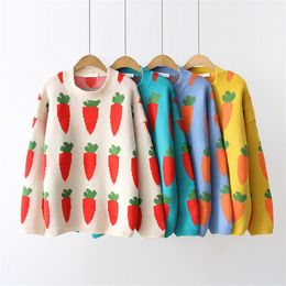 Women's Sweaters 2023 est AutumnWinter Christmas radish print Cute Pullovers Long Sleeve Oneck Women Cotton girl gift 230824