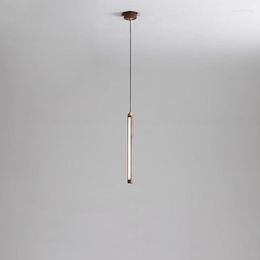 Pendant Lamps Nordic Long Strip Walnut Wood Lights For Living Room Dining Hanging Lighting Bedroom Bedside Fine Suspension Lamp